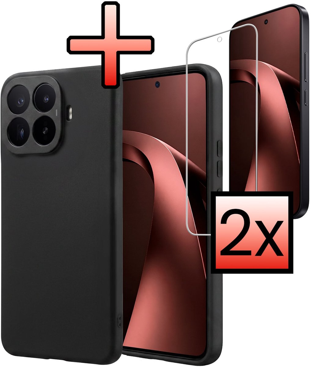 Hoesje - Met 2x Screenprotector - Geschikt voor Xiaomi 17T - Sterk & Shockproof - Back Cover - Siliconen Case - Telefoon Hoes - Zwart