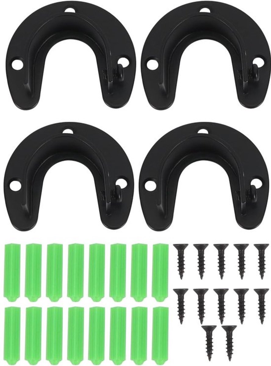 Barbeugels U-vormig 4 Stuks - Steunbeugel voor Douche en Toilet - Geschikt voor Kast en Badkamer - Roestvrij Staal - Zwart - Diameter 33mm - Steunbeugels