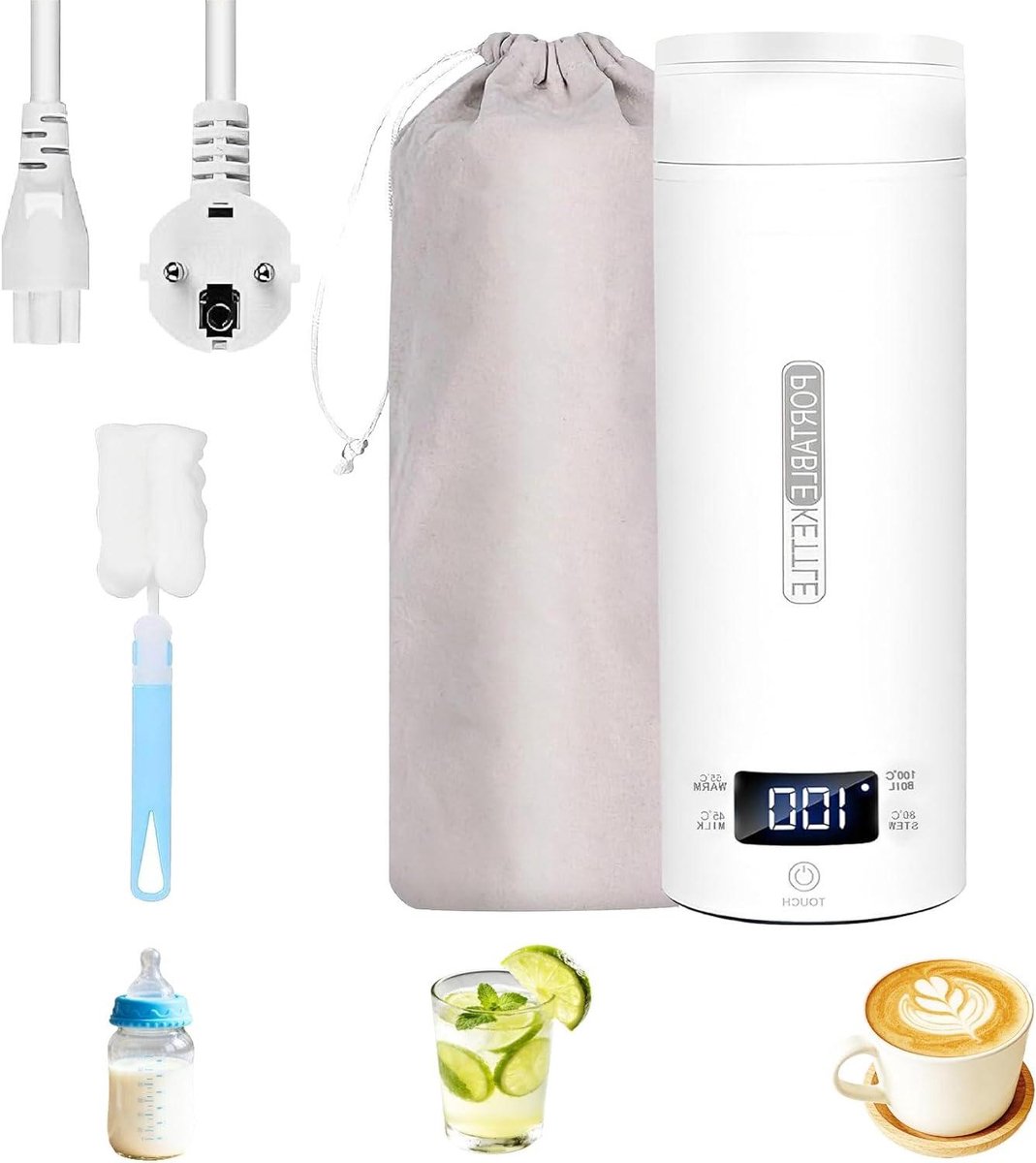 Draagbare Waterkoker - Reis Waterkoker - Warme Dranken Maken - Compact Ontwerp - 500 ml - Wit