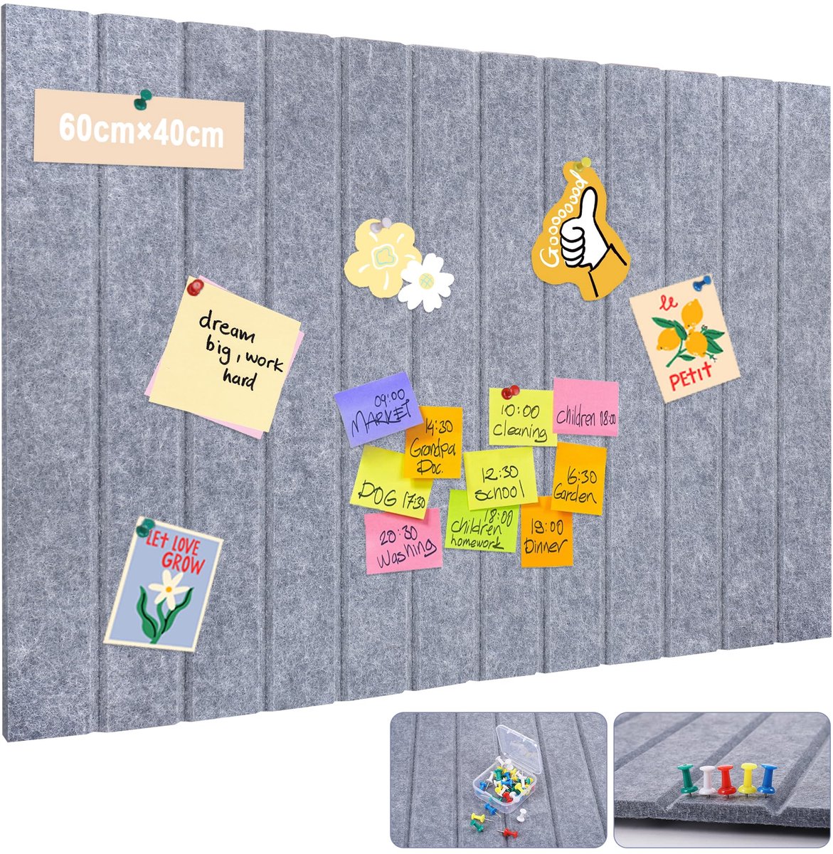 SnelShoppen - Groot alternatief prikbord van kurk 40 x 60 cm - Vilt prikbord met plakbanden - 9 mm dik - Kurk-wandbord voor kantoor, thuis, school en