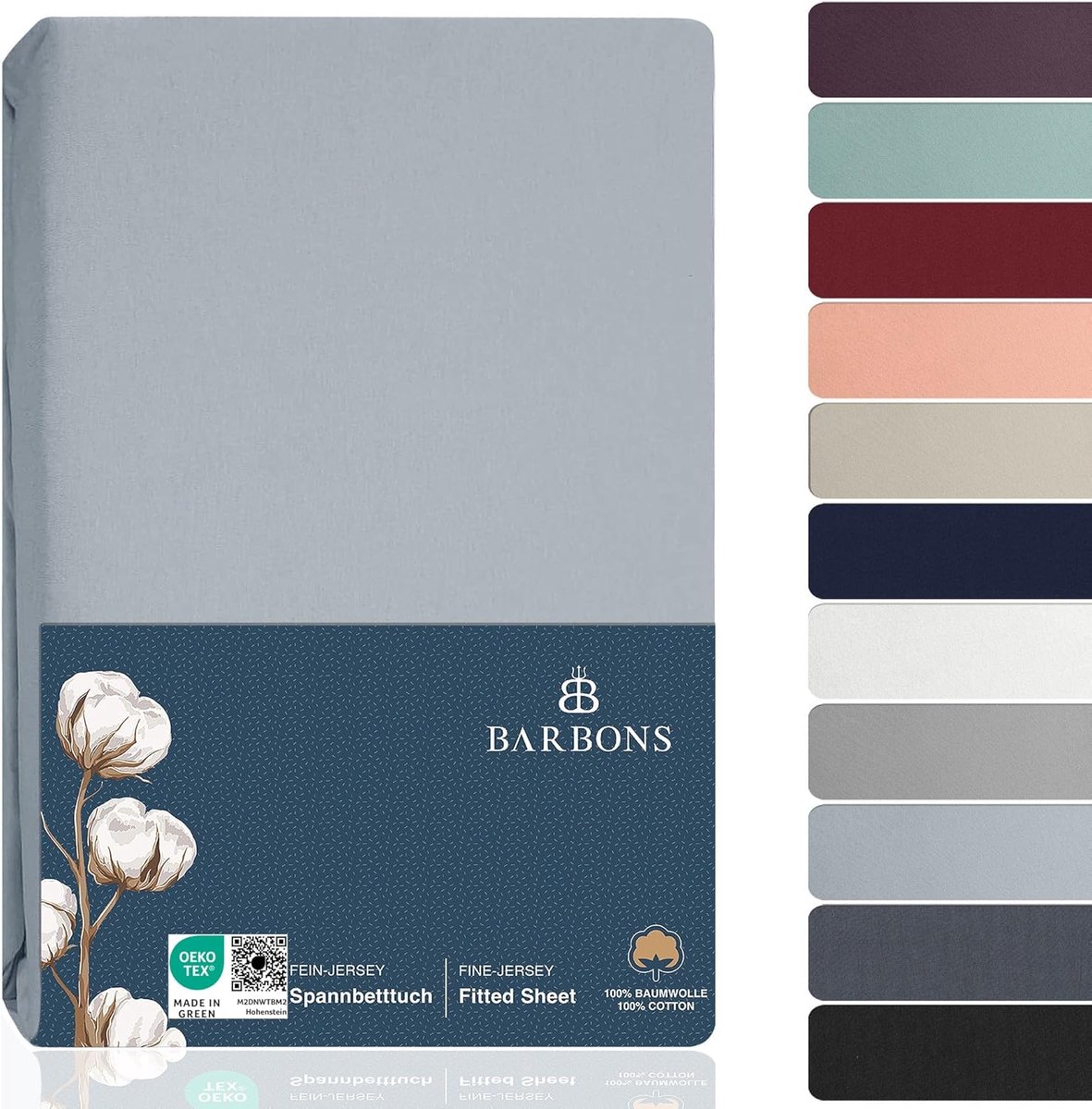 SnelShoppen - Hoeslaken 180 x 200 cm, 100% Katoen, Oeko-Tex-gecertificeerd, Jersey Beddengoed voor Boxspringbed en Dikke Matrassen tot 27 cm, Lichtbla