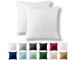SnelShoppen - Set van 2 Alreya kussenslopen 40 x 40 cm, 100% katoen, superzacht met ritssluiting, witte kussenhoes voor hoofdkussen, ideaal voor slaap