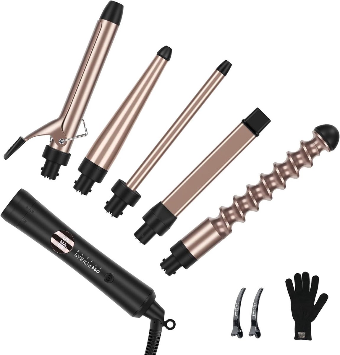 Krultang Set - Haarstyling Tools - Verschillende Looks - 5 Verwisselbare Opzetstukken - 140-230 °C - Zwart