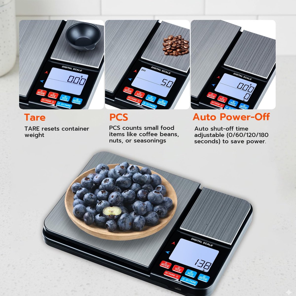 SnelShoppen - Digitale Keukenweegschaal met Dual Platform, 10 kg/1 g en 500 g/0,01 g, Multifunctionele Weegschaal met 7 Eenheden, Tarra-functie en Tel