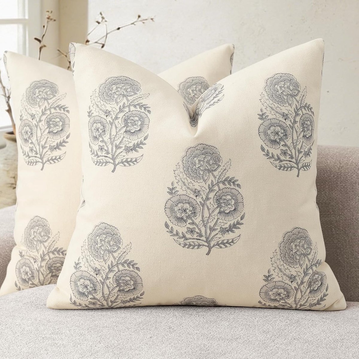 SnelShoppen - Kussenhoezen met Bloemenprint Set van 2 - 50 x 50 cm - Modern Design Grijs - Sierkussen voor Bank, Stoel en Bed - Woondecoratie voor Woo
