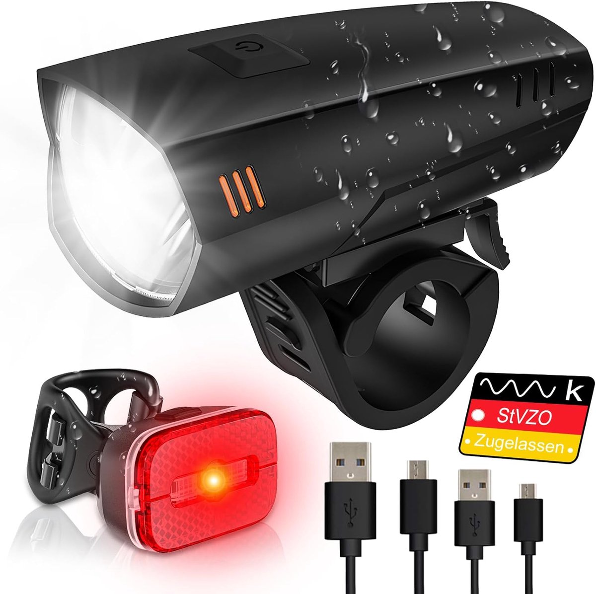 YGVQN Fietsverlichting Set Voor en Achter, Fietslamp LED Super Helder, USB Oplaadbare Fietsverlichting, Waterdicht - ShopVlot