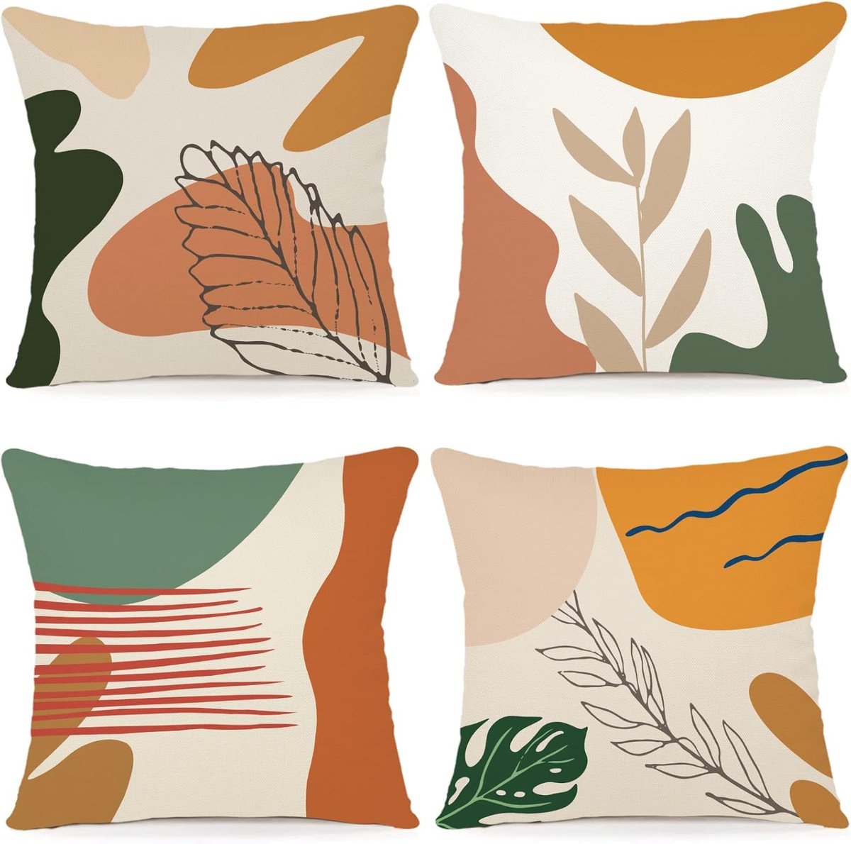 SnelShoppen - Set van 4 Zachte ZWJD Kussenslopen 40 x 40 cm, Geometrisch Patroon, Linnen Kussenhoezen voor Buiten, Sierkussens voor Bank en Woonkamer,