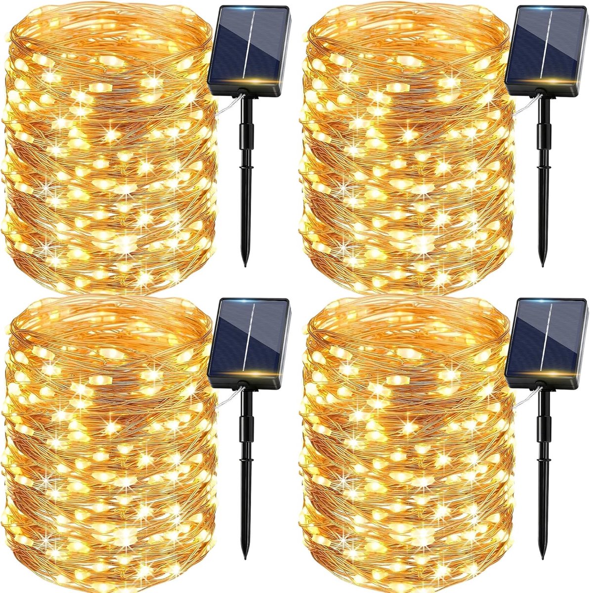 SnelShoppen - Lichtsnoer op zonne-energie voor buiten - 15 m - 150 Warmwitte LEDs - IP65 Waterdicht - Koperdraad - 8 Modi - Decoratieve Lichtketting v