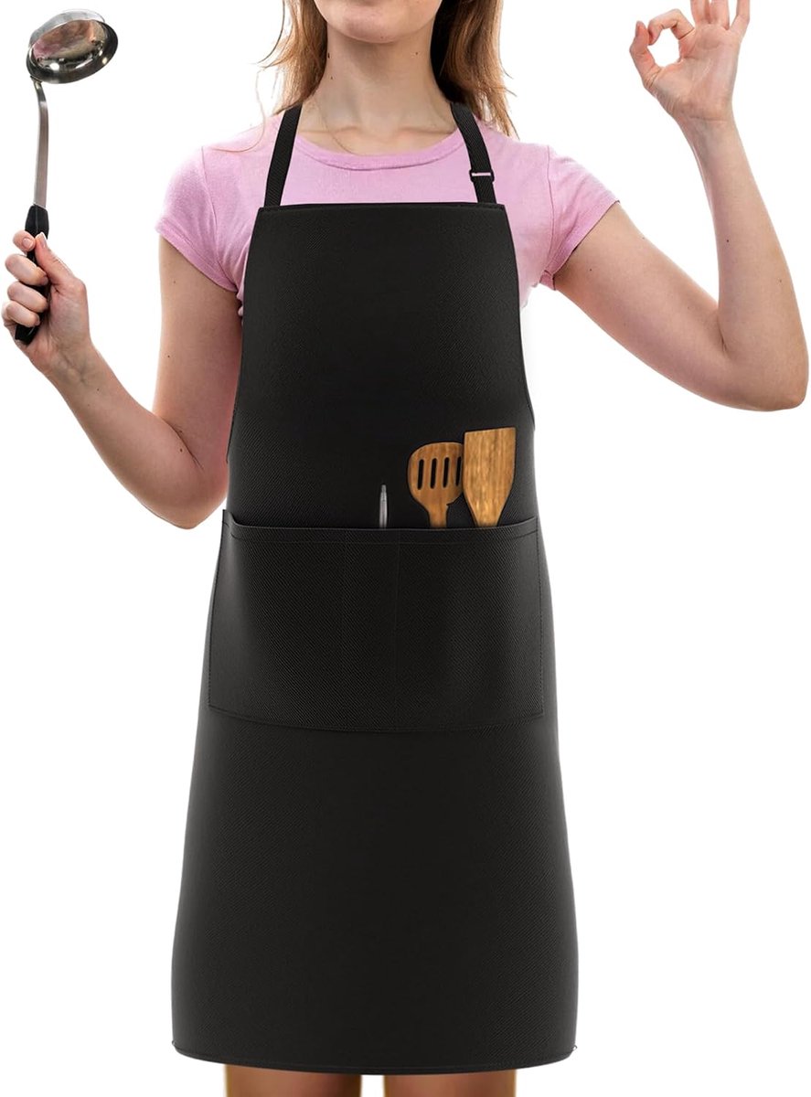 LEFUNDA® Chef Apron, Waterproof Apron with 3 Pockets, Adjustable Grill Apron with Long Straps Kitchen Apron for Men - ShopVlot