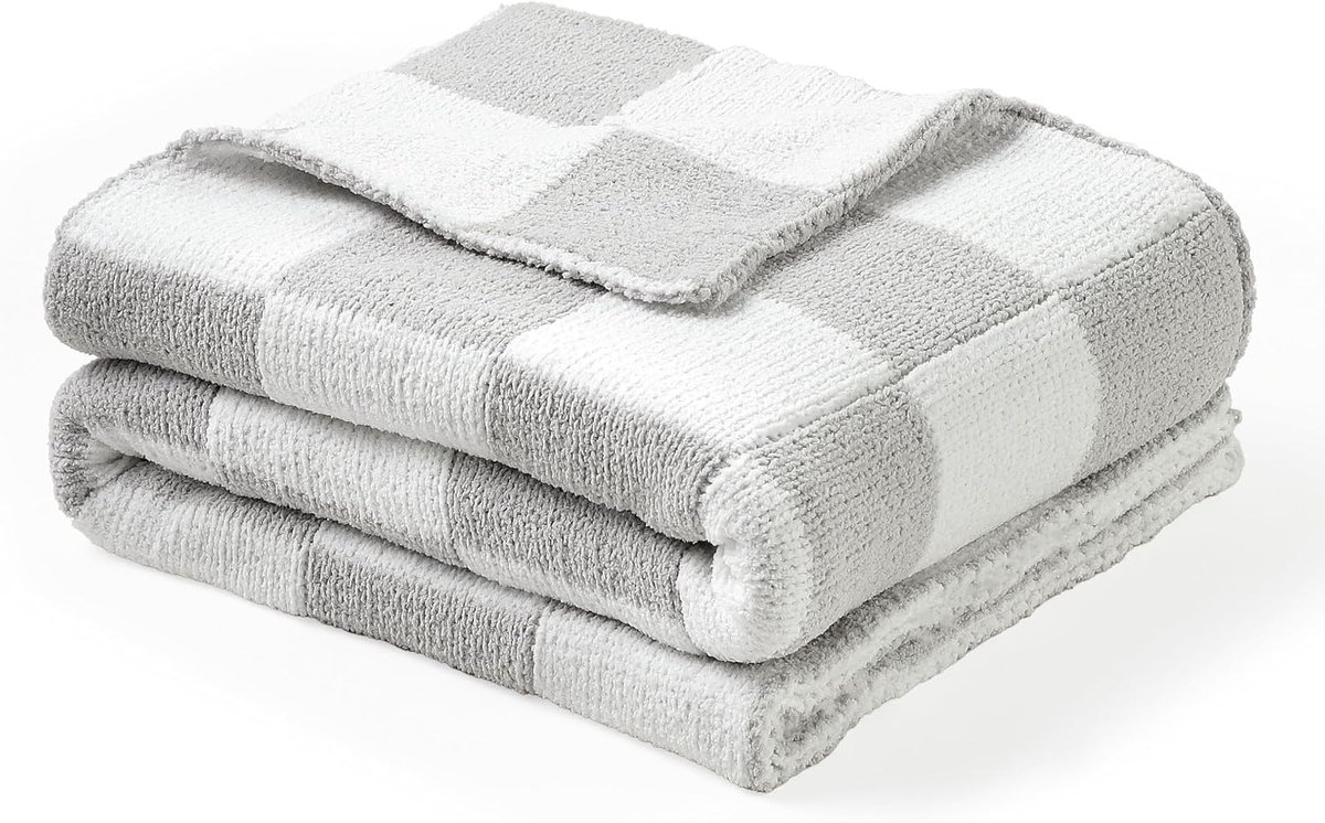 SnelShoppen - Knuffelzachte Warme Chenille-Babydeken voor Meisjes en Jongens, Geruit Grijs 75 x 100 cm, Perfect als Pasgeborenbenodigdheden, Babyshowe