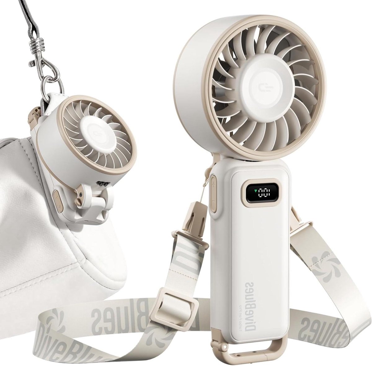 Draagbare Ventilator - Handventilator Bureau - Persoonlijke Verkoeling - Tot 12 Uur Gebruik - Compact Opvouwbaar - Wit
