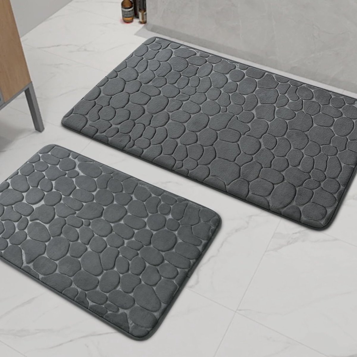 SnelShoppen - Badkamertapijten Set van 2, Donkergrijs, Antislip, Absorberend, Wasbaar, Traagschuim, Dikke Badmatten voor Bad, Toilet en Vloer