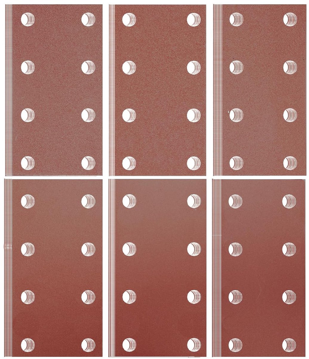 SnelShoppen - Schuurpapier 93 x 185 mm Klittenband met 8 Gaten - Korrelgrootte 40, 60, 80, 120, 180, 240 - Voor Schuurmachines en Slijpen van Hardhout