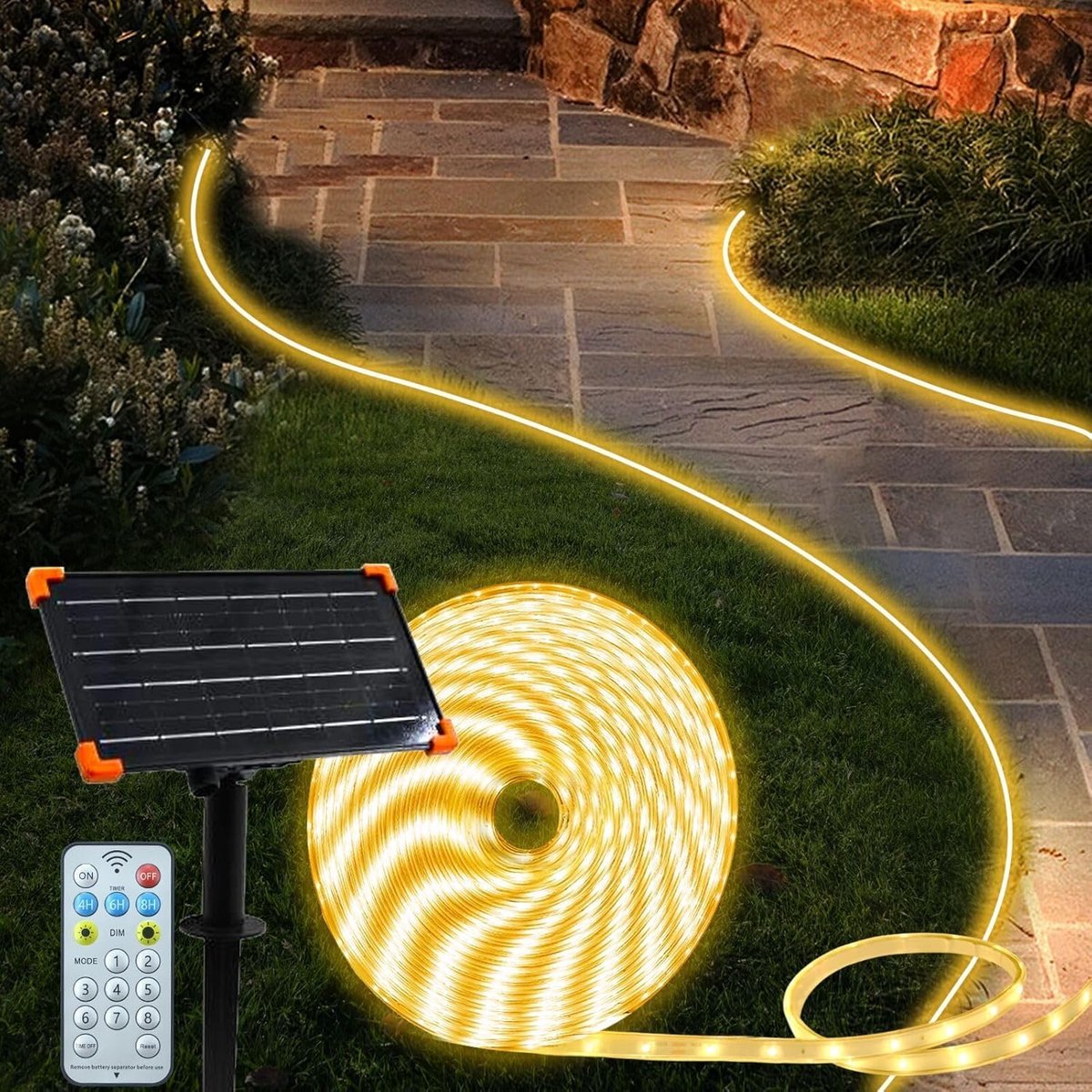 SnelShoppen - Solar LED Strip Buiten 15m - 540 LED Lampen - IP68 Waterdicht met Afstandsbediening en Timer - Warm Wit Tuinverlichting voor Balkon en P