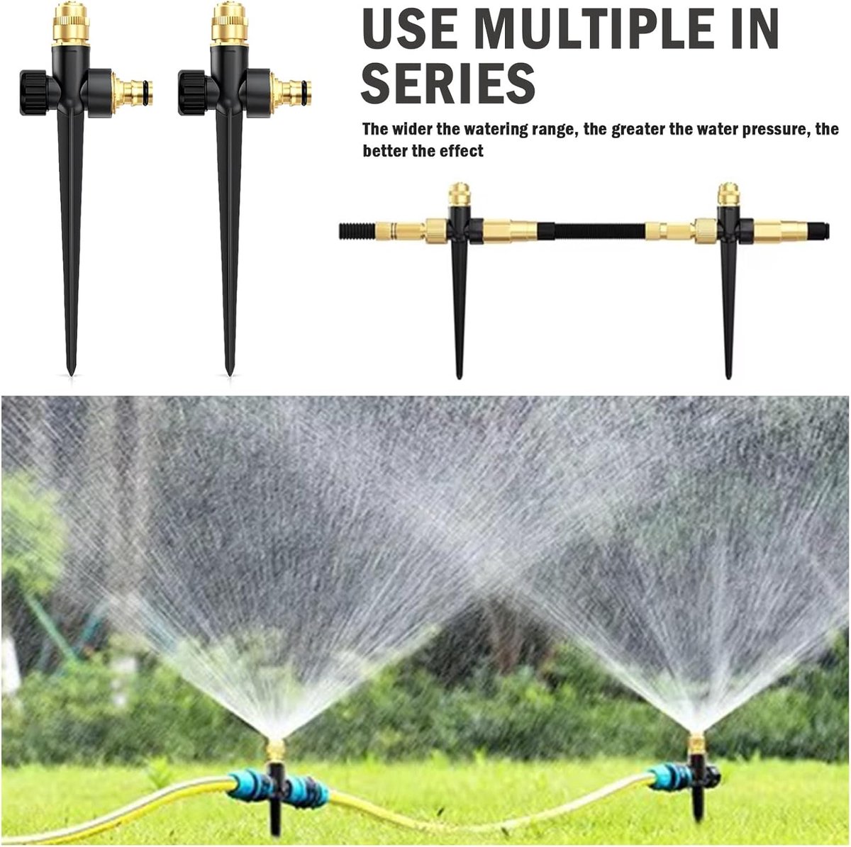 Gazonsproeier, 4 cirkelvormige boogsproeiers + 2 stabiele metalen pinnen, tuinsprinkler, verstelbaar irrigatiebereik - ShopVlot