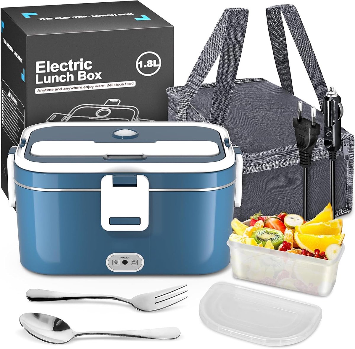 SnelShoppen - Elektrische Lunchbox 120W 3-in-1 voor Auto, Vrachtwagen, Kantoor - Draagbare Verwarmde Lunchbox met Roestvrijstalen Inzetstuk en Tas - 1