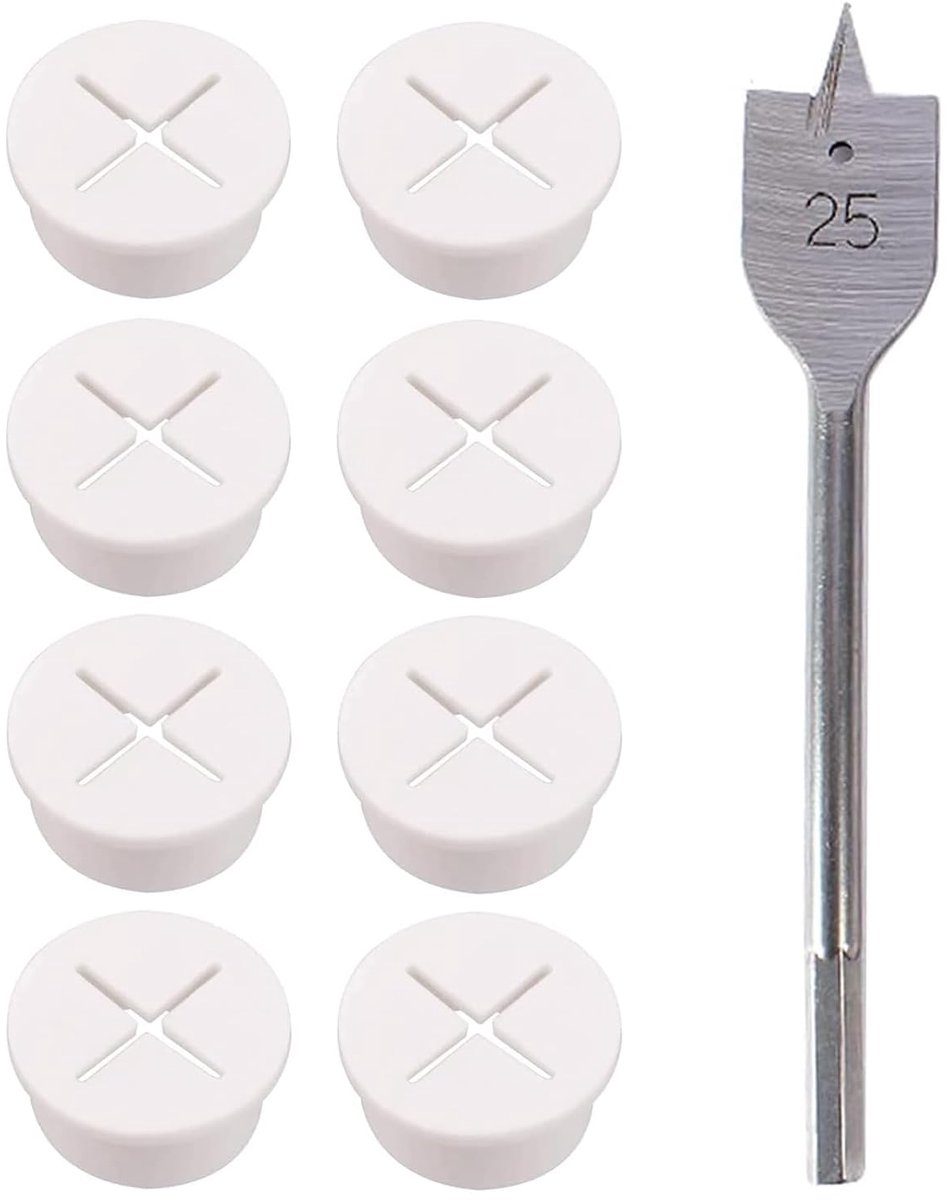 SnelShoppen - Flexibele Siliconen Kabeldoorvoer 20 mm - Set van 8 Stuks - Waterdichte Rubber Gatafdekking voor Bureau - Witte Kabeldoorvoer voor Kabel