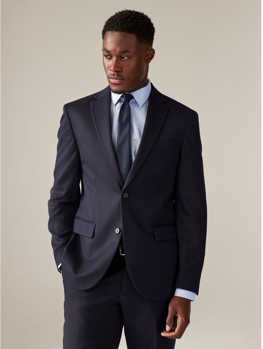 Next - Heren - Normale Pasvorm - Kostuum met textuur: colbert - Regular - Blauw