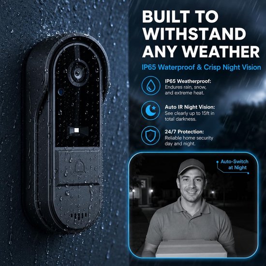 Draadloze Deurbel Camera - Video Intercom - Huis Beveiliging - Zonder Wifi App - 43 Inch Scherm - Zwart — afbeelding 4