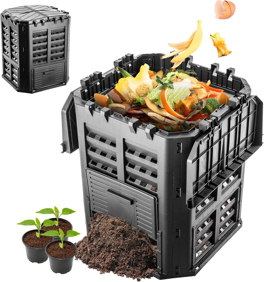Compostbak Tuin - Afvalbak Organisch - Compost Maken - Weerbestendig Plastic - 360 Liter - Zwart