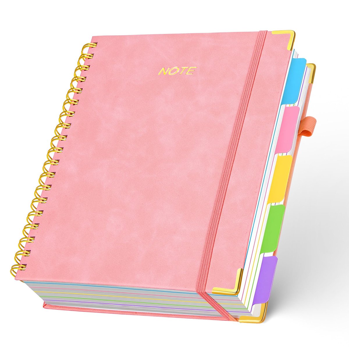 SnelShoppen - Notitieboek B5 met 5 Verwijderbare Tabbladen, 300 Gelijnde Pagina's, Harde Lederen Kaft, Spiraal Notitieboek voor Werk en School, 20,3 c