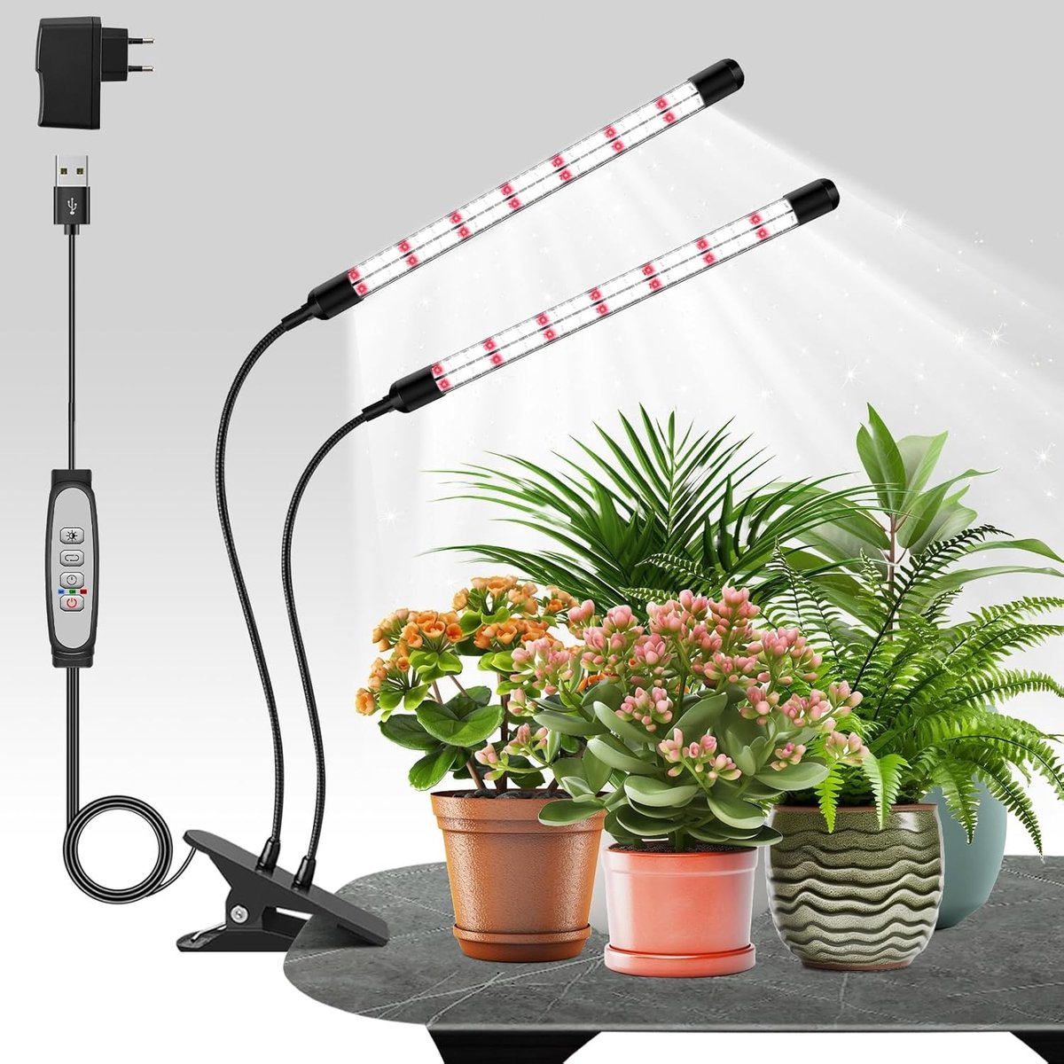 2 Stuks V-vormige Plantenlamp voor Binnen, Volledig Spectrum, Kweeklicht met Clip, Automatische Aan/Uit en Timer Functie voor Optimale Groei
