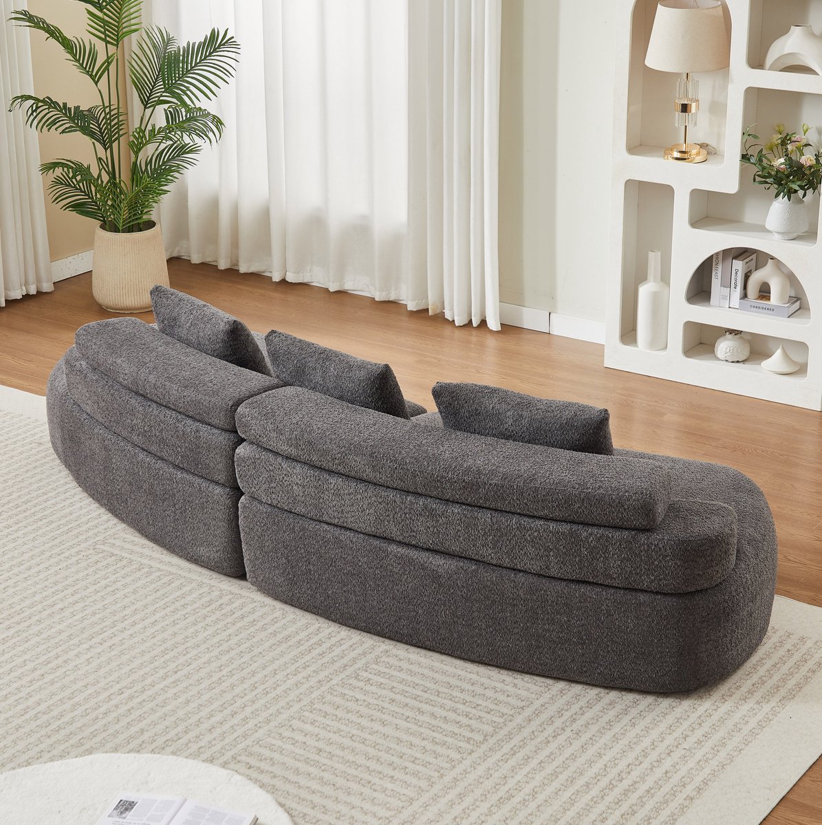 OKWISH Set Bank 2-Zits Modulaire Chenille Bank In Halvemaanvorm Zonder Armleuningen Flexibel Indeelbaar Voor Woonkamer Of Kinderkamer Grijs