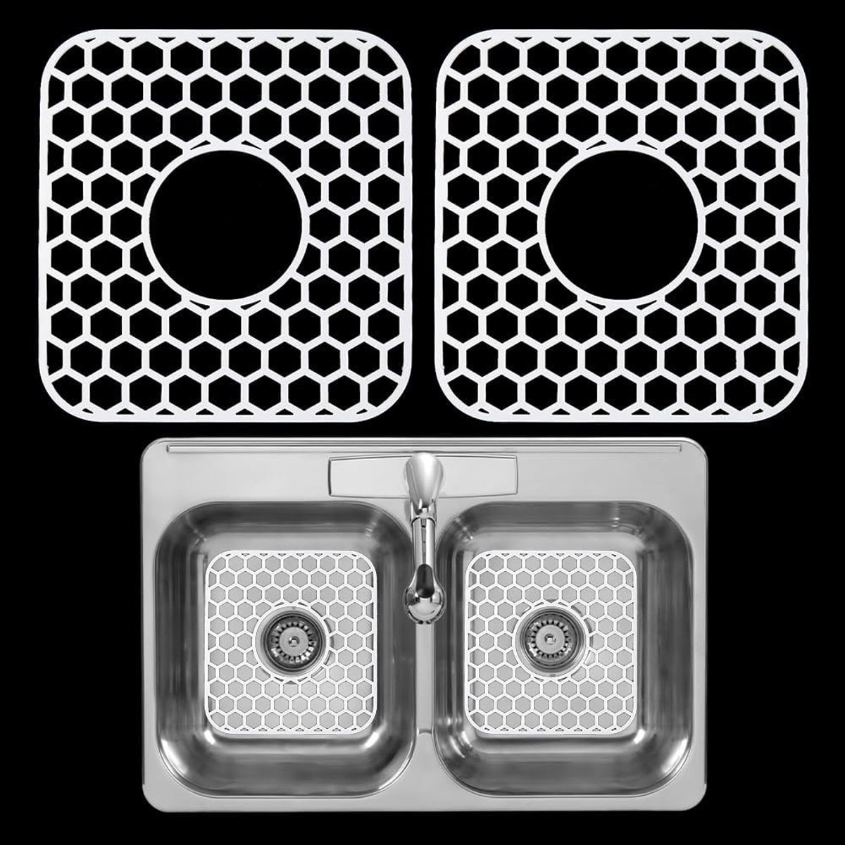 Siliconen Afvoerbescherming Set van 2 Stuks - 30 x 30 cm - Keukenmatten voor RVS Spoelbakken, Droogmatten en Afvoerbescherming