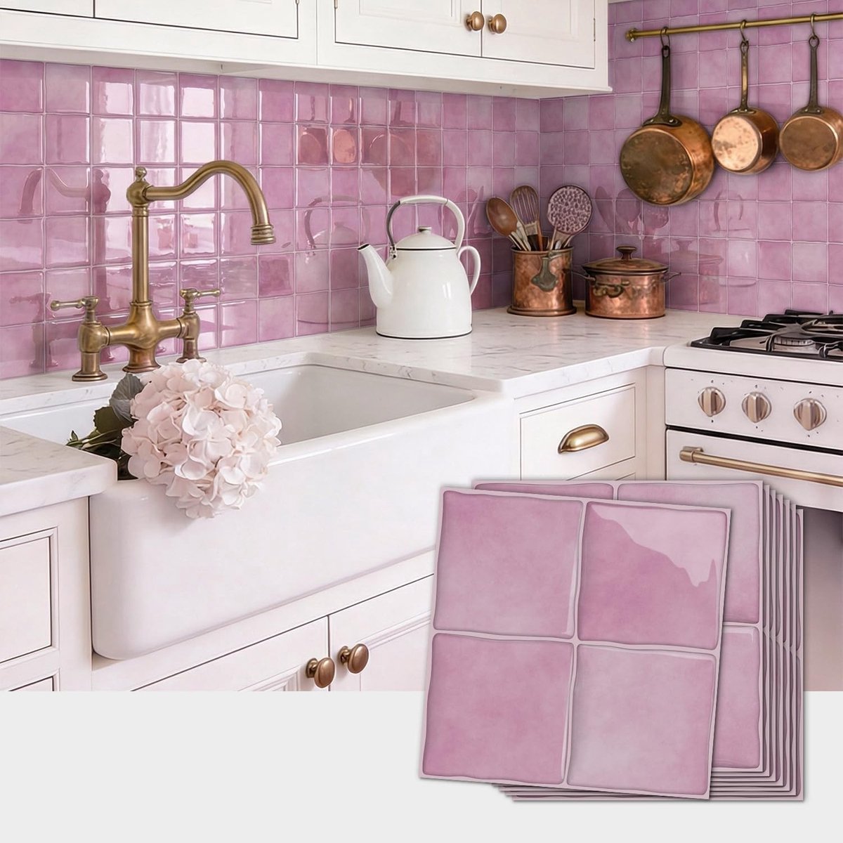 Set van 10 Zelfklevende 3D Wandtegel Stickers, Waterdichte Spatbescherming voor Keuken en Badkamer, Roze 15 x 15 cm, Makkelijk aan te brengen en Verfraai je Interieur