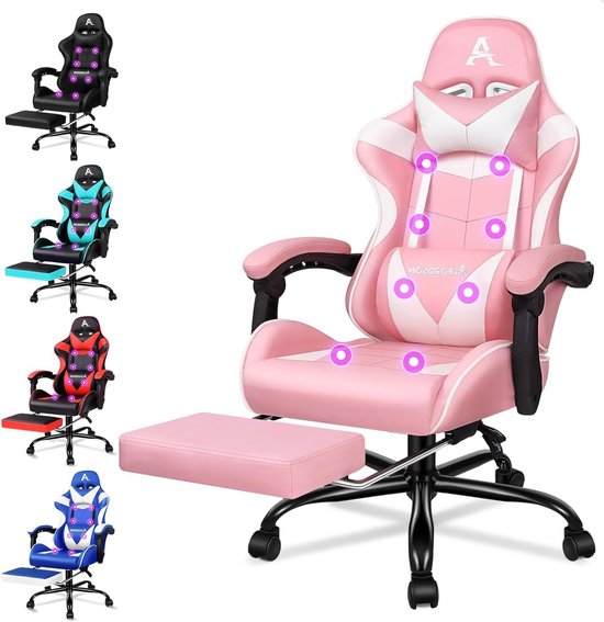 Gaming Stoel - Bureaustoel Ergonomisch - Comfortabel Zitten - Met Massagefunctie - Tot 180 kg - Roze — afbeelding 2