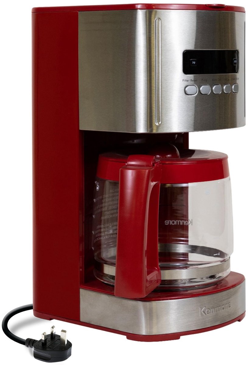 SnelShoppen - Kenmore Koffiezetapparaat 1.8L Filterkoffiezetapparaat Voor 12 Kopjes Koffie, Rood, Perfect Voor Keuken, Feest, Gezelligheid, Koffielief