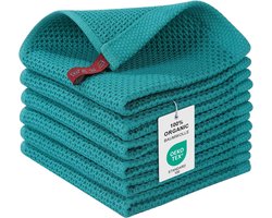 SnelShoppen - Moosfor Theedoeken 100% Katoen, 30x30 cm, Zachte en Absorberende Keukendoeken, Pluisvrije Vaatdoeken, 6 Stuks in Blauwgroen voor Keuken