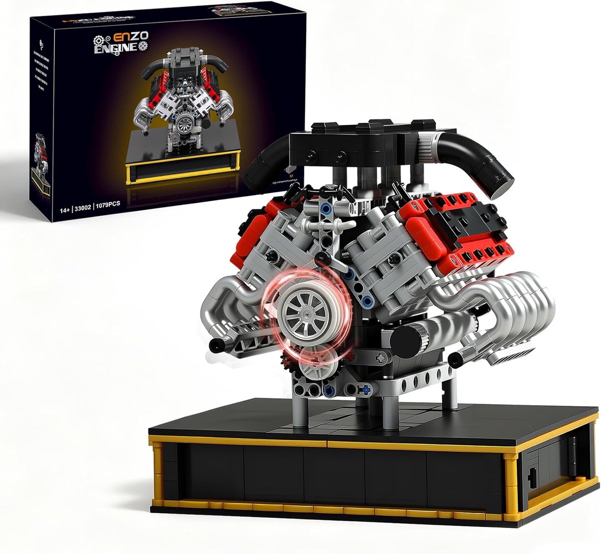 SnelShoppen - MOCBURIKU V8 Motor Bouwpakket - Mini V8 Modelmotor met Batterijvak, 8-Cilinder Auto Modelmotor, 1079 Onderdelen, Educatief Speelgoed voo