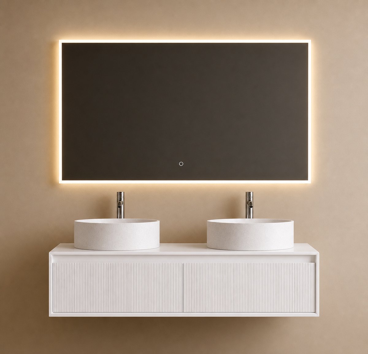 H&F Badkamermeubel 120 cm Mat Wit – Badkamermeubelset met 2 Waskommen – Soft-Close Onderkast – Vochtbestendig Multiplex – 120 x 50 x 30 cm