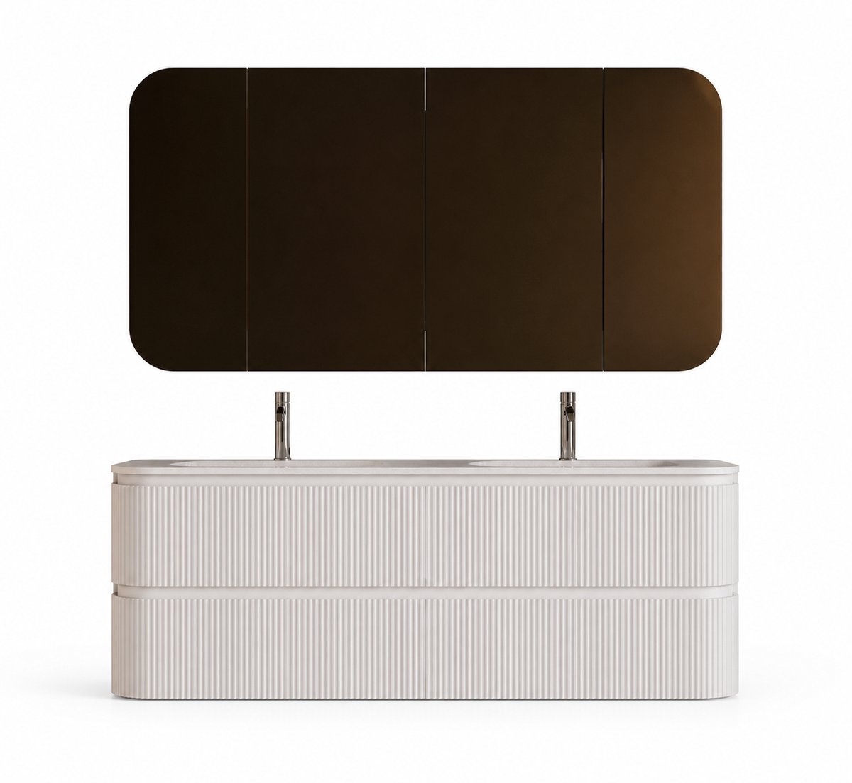 H&F Badkamermeubel Meubelset Mat wit 160 x 49 x 56,5 cm – Afgeronde Design met Wastafel | Soft-close, Vochtbestendig Multiplex