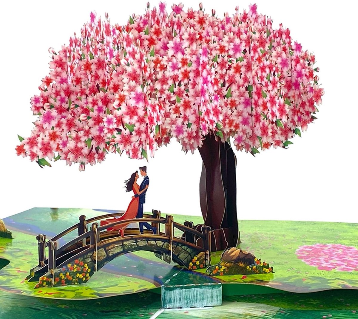Romantische 3D Pop-up Kaart met Kersenbloesembrug voor Verliefde Stellen, Perfect als Huwelijkskaart, Valentijnsdag of Moederdag, 6"x 8" Formaat