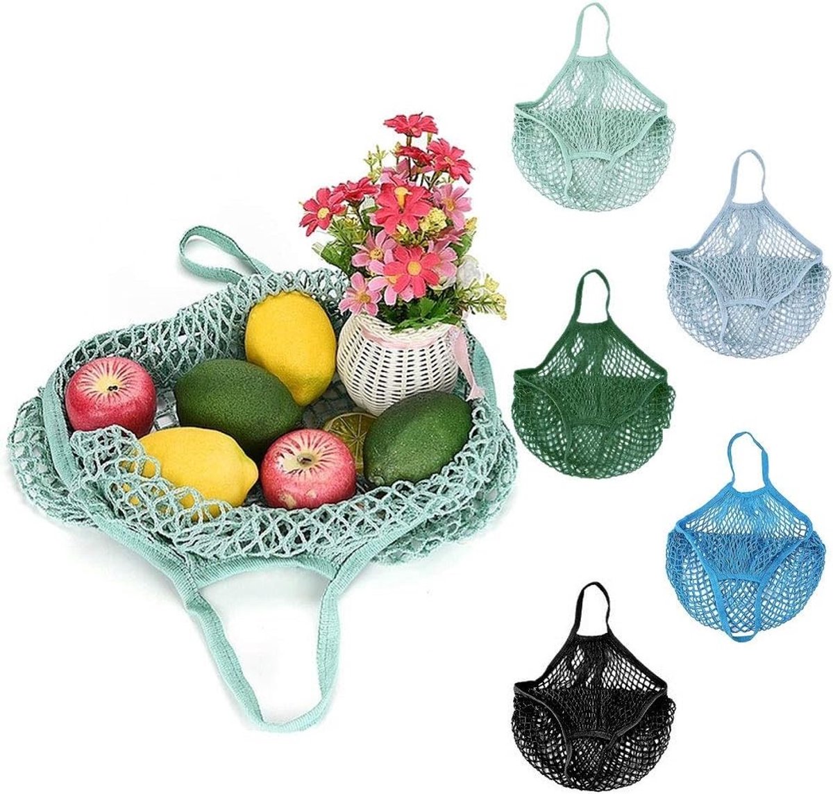 Herbruikbare Mesh Winkeltas in 5 Kleuren - Draagbare Netten voor Boodschappen, Fruit en Strandaccessoires - Ideaal voor Milieu en Organisatie