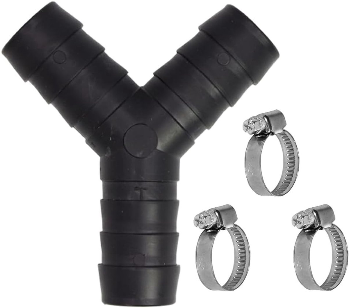 Y distributor connector voor brandstof, lucht en water met 3-delige slangklem - veelzijdige aansluiting voor leidingen en slangen.