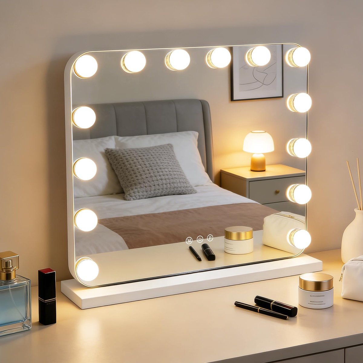 SnelShoppen - Mursche Hollywood Make-upspiegel met Verlichting 50 x 40 cm - LED Tafelspiegel met 3 Dimbare Modi - Ideale Vanity Spiegel voor Make-up e