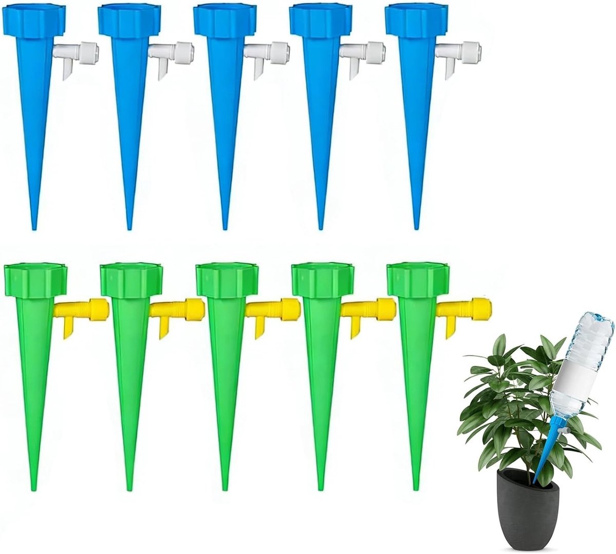 Automatische druppelirrigatieset voor tuin en balkon, 10-delig met verstelbare aansluiting en kantelbeveiliging voor potplanten