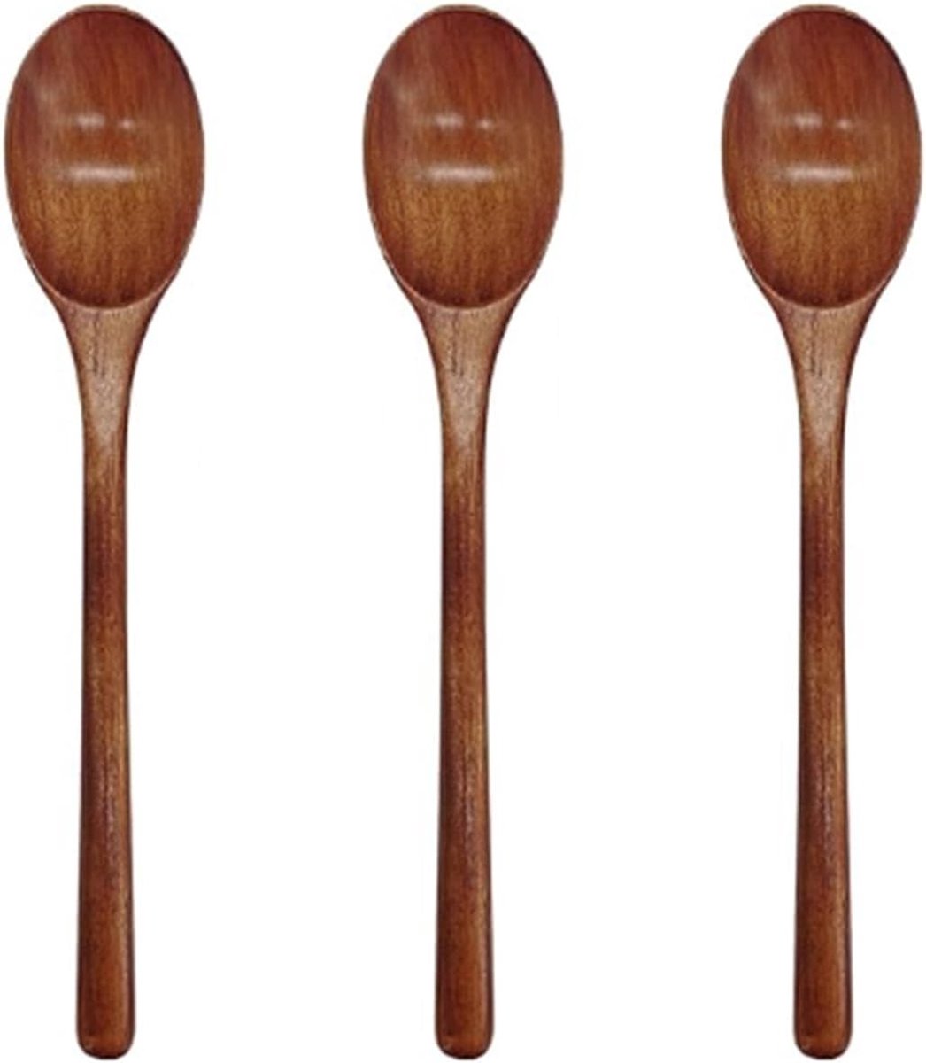 Houten lepel set van 3, lange handgreep, ideaal voor koken, bakken en roeren, 9,25 inch