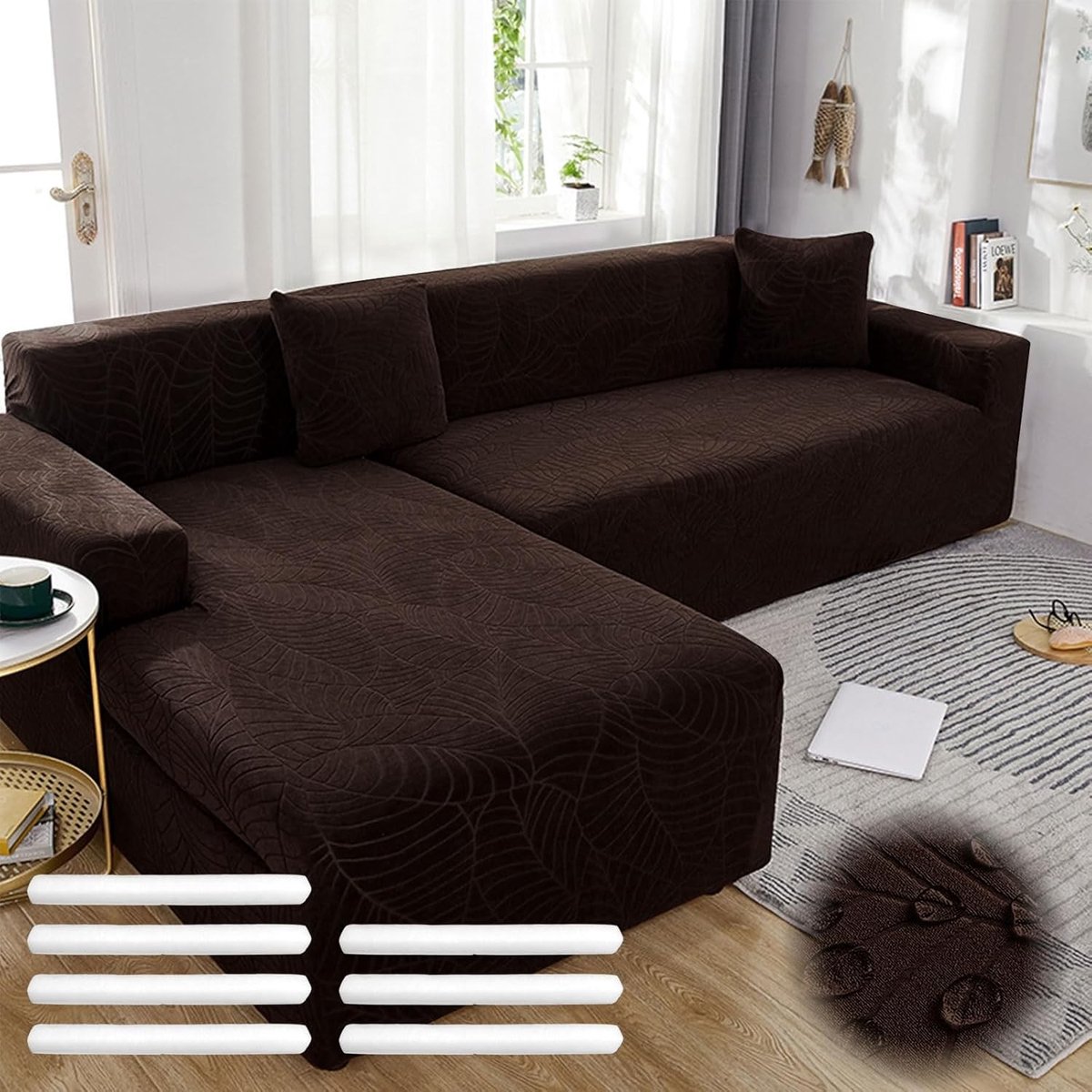 Stretchbare Sofa Hoes voor L/Vormige Banken, Moderne Bescherming met Antislip Schuim en Kussens, Geschikt voor 1/2/3/4 Zits Sofas