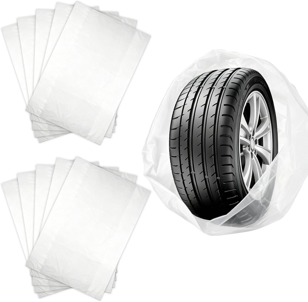 Bandenhoezen 100 x 100 cm - Waterdichte Plastic Bandenzakken - Voor het Opbergen van Autobanden tot 22 Inch - ShopVlot