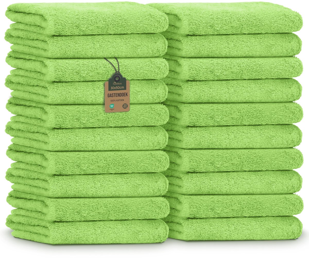 SnelShoppen - Gastendoekjes 20 stuks 30x50 cm, 100% katoen, OEKO-TEX gecertificeerd, zacht en absorberend - Appelgroen voor badkamer, gasten en spa