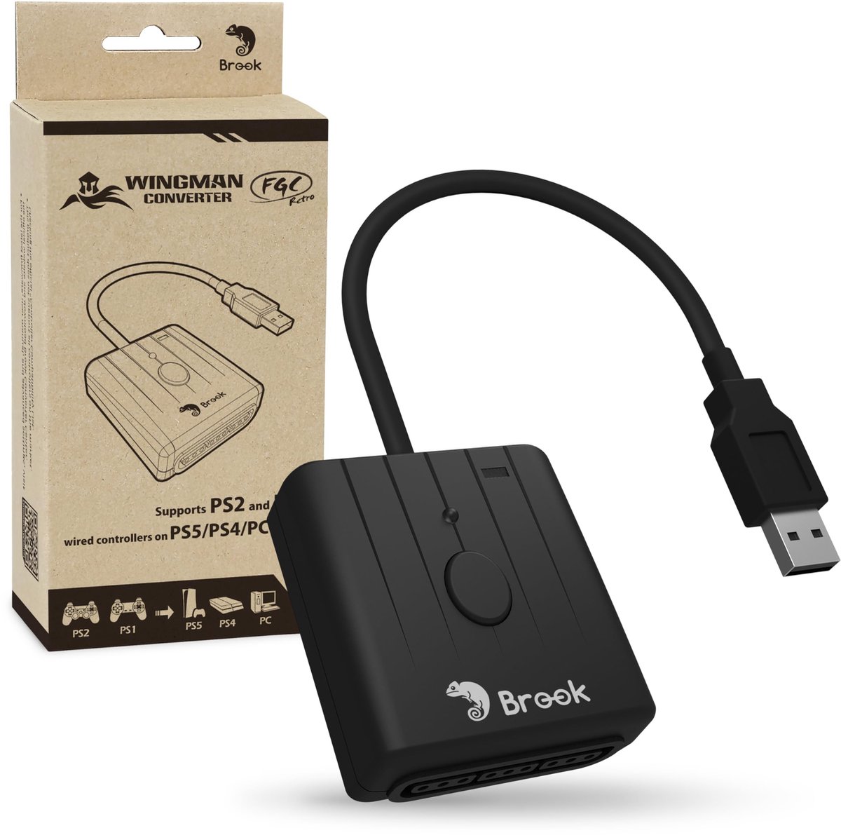 SnelShoppen - Retro PS1 & PS2 Controller voor PS5, PS4, PC - Brook Wingman FGC - Turbo, Remap, Macro, X-Input - Compatibel met Dansmatten, Arcadestick