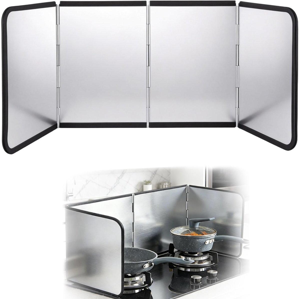 SnelShoppen - Opvouwbare Spatbescherming Keuken Achterwand - Vetspatbescherming voor Pan, Fornuis en Muur - 76 x 29 x 30 cm - 4 Zijden, Ideaal voor Ko