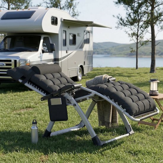 North Collective Ligstoel met Zonnescherm en Kussen - Verstelbare Tuinstoel - Camping Stoel - Verstelbaar met Bekerhouder - Zwart van north — afbeelding 5