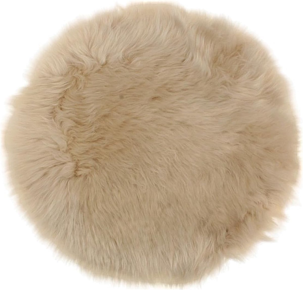 Decoratieve Rond Kussen van Echte Lamsvacht 34 cm - Modern Zitkussen, Tafeldecoratie en Vloerkleed in Crème Kleur