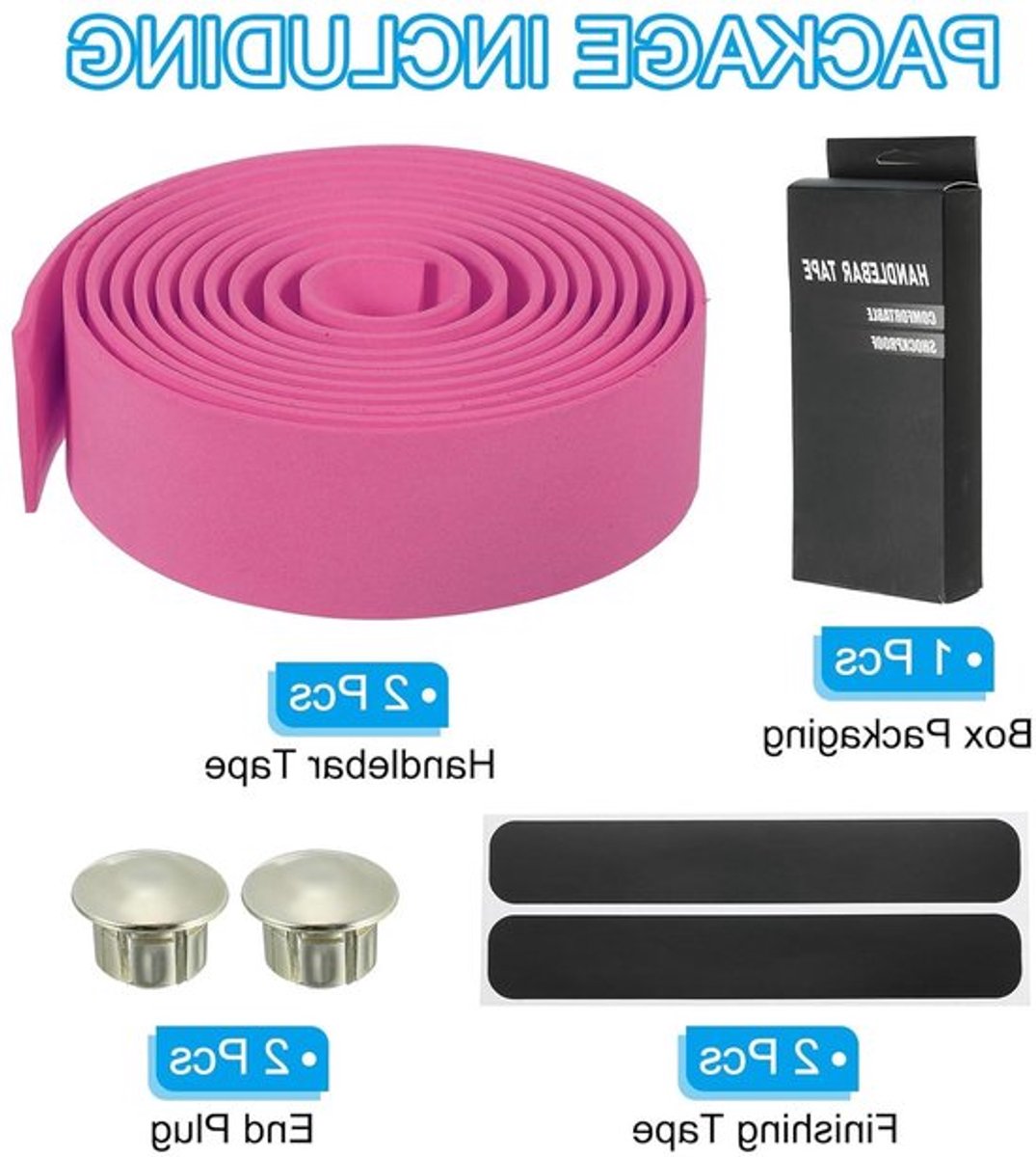 Fietsstuurband met EVA-grip, antislipband voor fietsstuur met eindkappen, roze kleur voor racefietsen