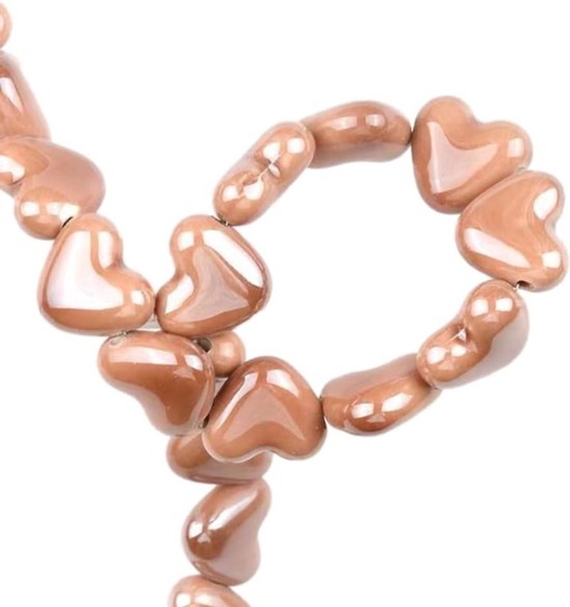 20 Stuks 11mm Hartvormige Keramische Kralen, Grote Losse Kralen voor DIY Sieraden, Kettingen en Armbanden, Creatief Knutselen in Licht Koffie Kleur